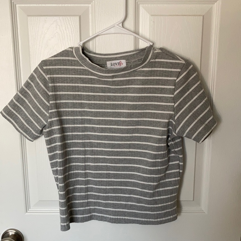 Gray white striped shirt